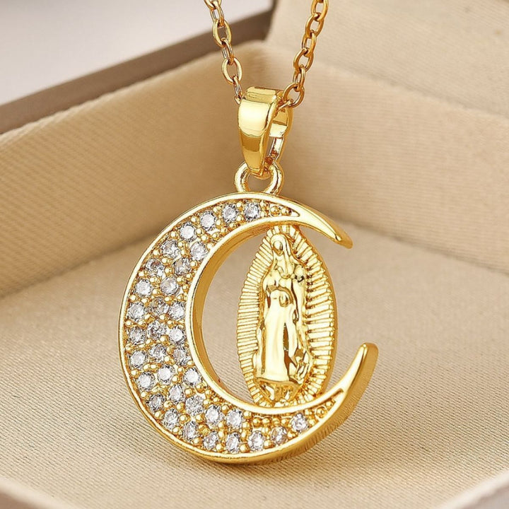 ChristianartworkshopLe Croissant de Lune Notre-Dame de Guadalupe Marie Collier en Or - image 2