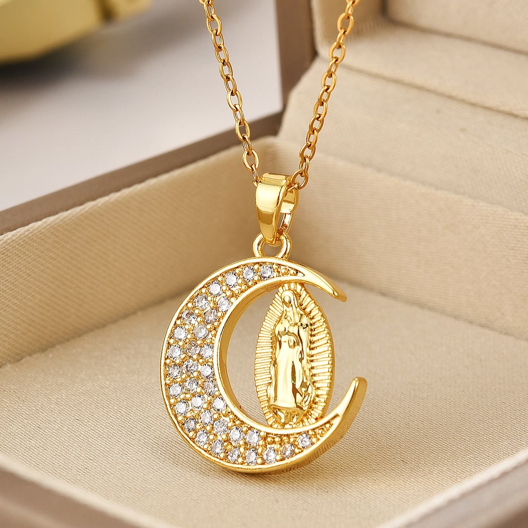 ChristianartworkshopLe Croissant de Lune Notre-Dame de Guadalupe Marie Collier en Or - 🔥3 pièces - image 0