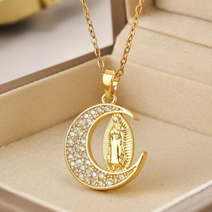 ChristianartworkshopLe Croissant de Lune Notre-Dame de Guadalupe Marie Collier en Or - 🔥3 pièces - image 0