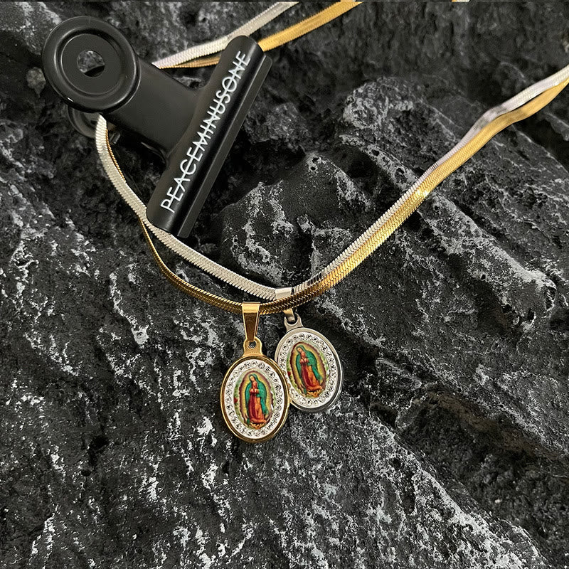 ChristianartworkshopCollier coloré Notre-Dame de Guadalupe en os de serpent - image 1