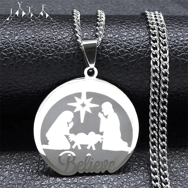 Christianartworkshop Collier de Noël en argent avec motif de la Nativité - Argent - image 0