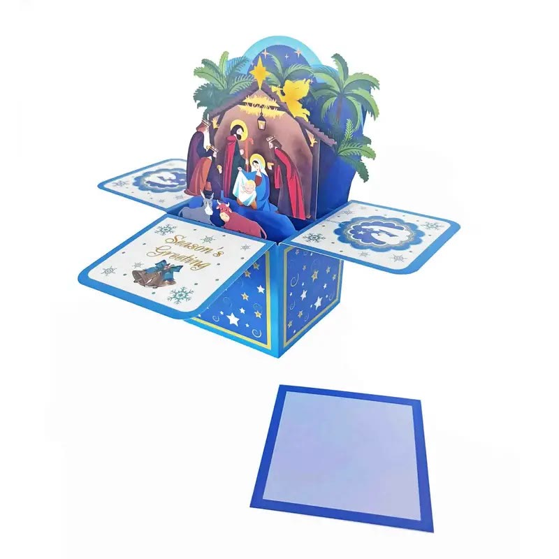 Carte de vœux 3D en papier représentant la Nativité de Jésus, avec un message de bénédiction. - image 2