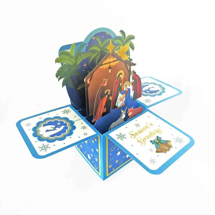 Carte de vœux 3D en papier représentant la Nativité de Jésus, avec un message de bénédiction. - Nativité - image 0