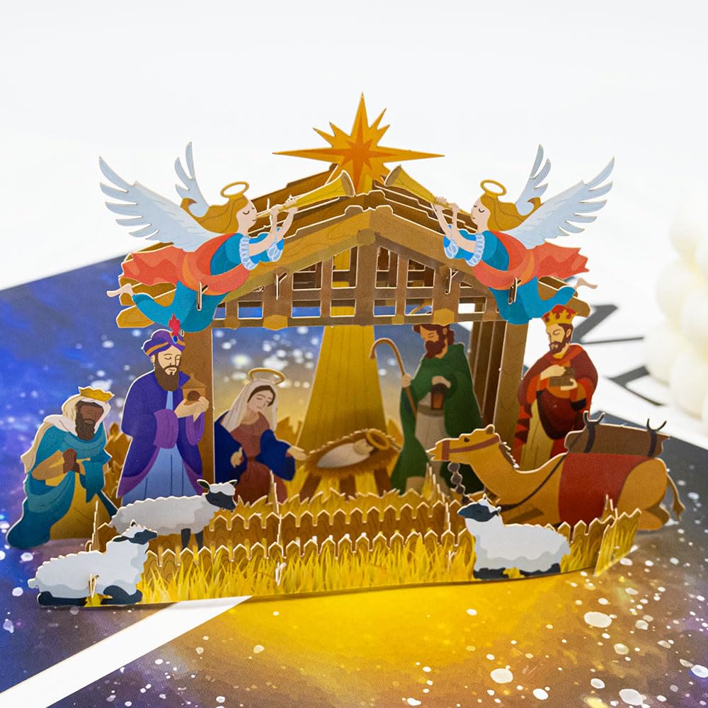 Carte de vœux 3D en papier avec message de bénédiction pour la Nativité et la Nuit Sainte - image 2