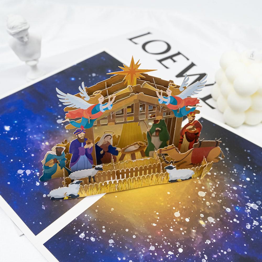 Carte de vœux 3D en papier avec message de bénédiction pour la Nativité et la Nuit Sainte - Nativité - image 0