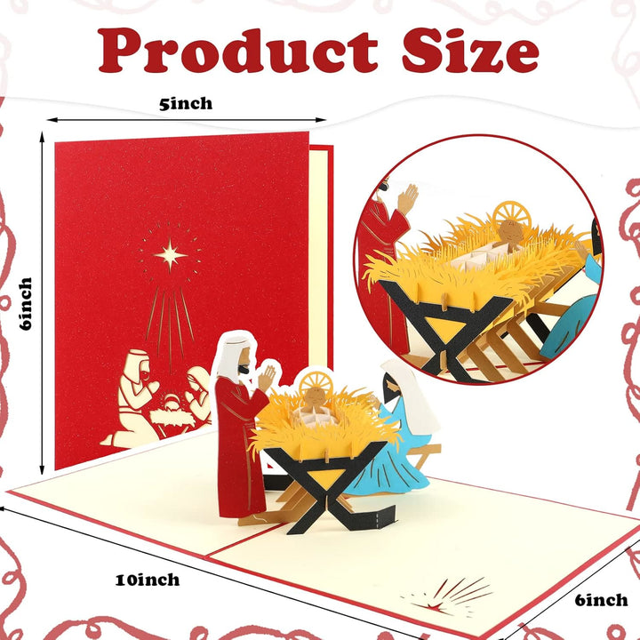 Carte de vœux rouge en papier 3D représentant la Nativité du Christ et portant un message de bénédiction - image 2