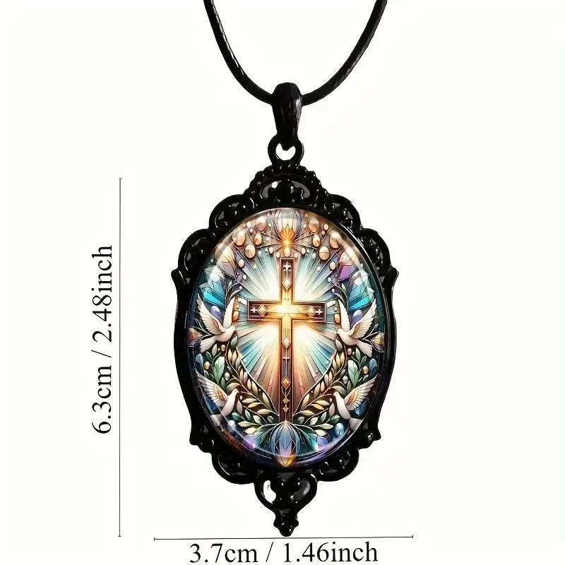 Christianartworkshop Collier pendentif en verre style rétro avec croix et colombe sainte - image 3