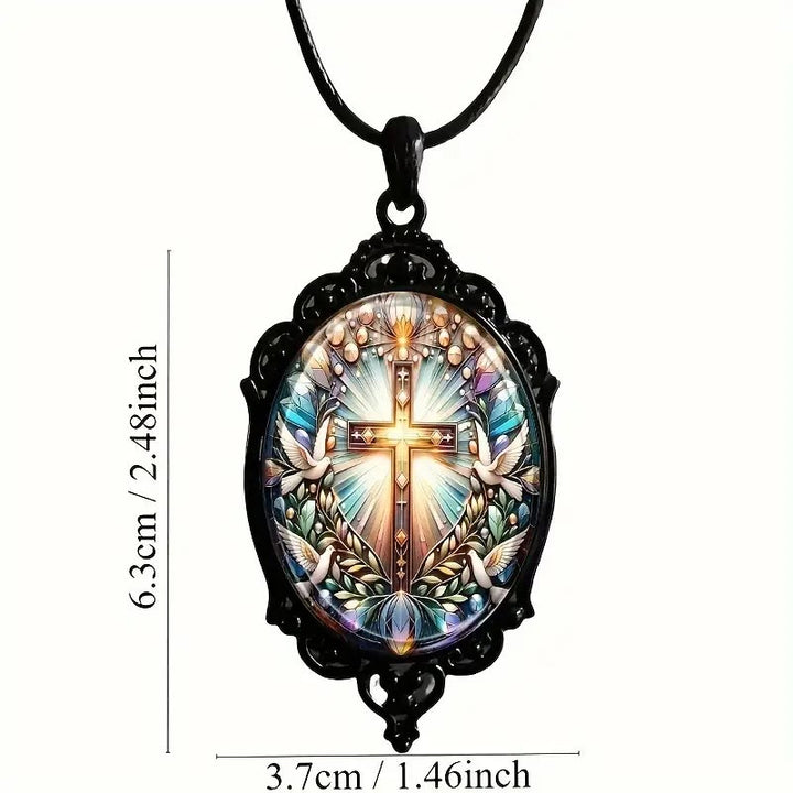 Christianartworkshop Collier pendentif en verre style rétro avec croix et colombe sainte - image 3