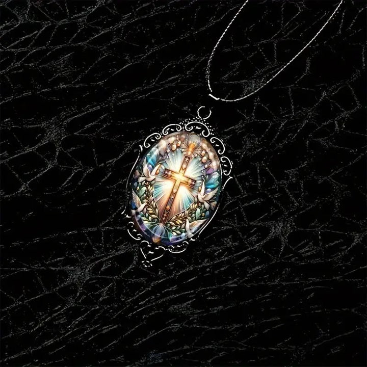 Christianartworkshop Collier pendentif en verre style rétro avec croix et colombe sainte - image 2
