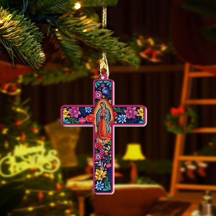 Christianartworkshop 4 décorations suspendues en forme de croix à motifs floraux - Style-1 - image 0