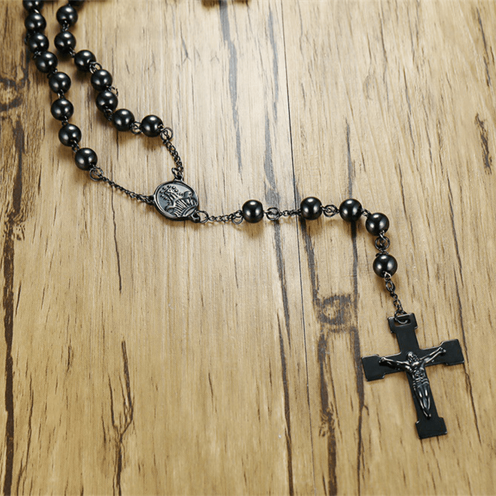 Christianartworkshop Chapelet Notre-Dame de Grâce et crucifix avec chaîne en alliage d'acier noir rond de 8 mm - image 3