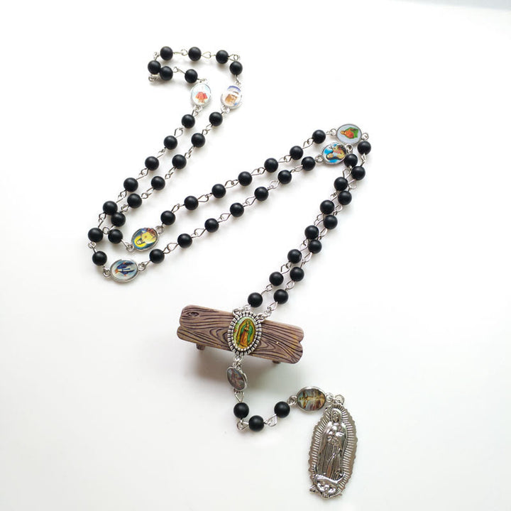 Christianartworkshop Chapelet Notre-Dame de Guadalupe en alliage d'agate noire ronde de 6 mm - image 3