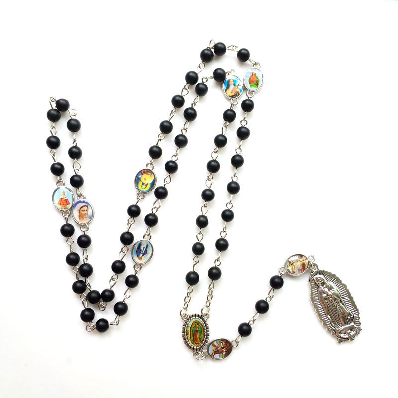 Christianartworkshop Chapelet Notre-Dame de Guadalupe en alliage d'agate noire ronde de 6 mm - image 1