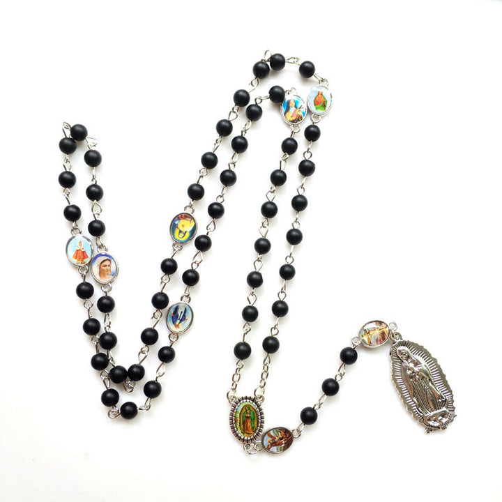 Christianartworkshop Chapelet Notre-Dame de Guadalupe en alliage d'agate noire ronde de 6 mm - image 1