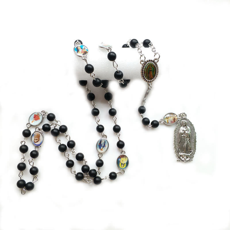 Christianartworkshop Chapelet Notre-Dame de Guadalupe en alliage d'agate noire ronde de 6 mm - image 2