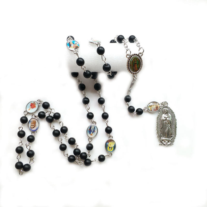 Christianartworkshop Chapelet Notre-Dame de Guadalupe en alliage d'agate noire ronde de 6 mm - image 2