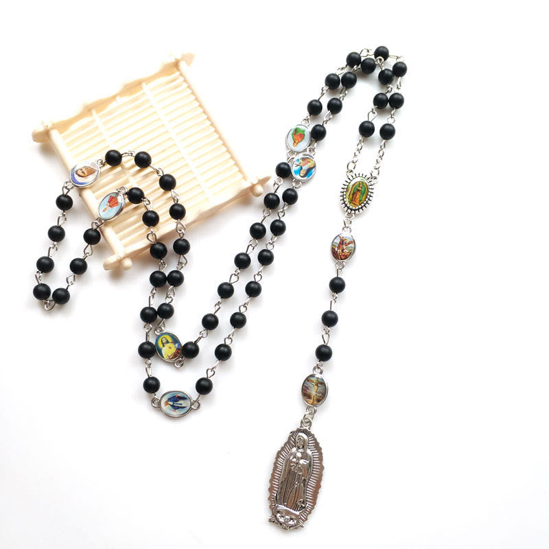 Christianartworkshop Chapelet Notre-Dame de Guadalupe en alliage d'agate noire ronde de 6 mm - Noir - image 0