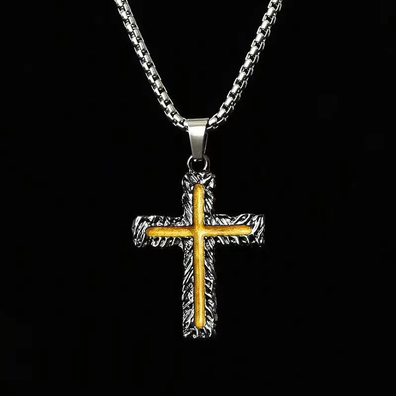Christianartworkshop Collier pendentif croix en lave argenté et doré de style minimaliste - Argent doré - image 0