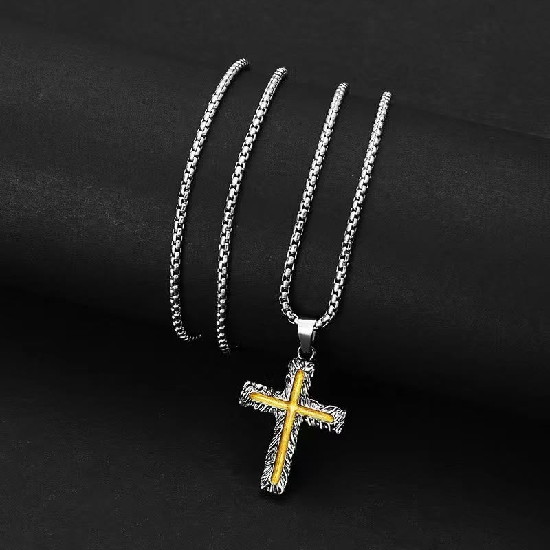 Christianartworkshop Collier pendentif croix en lave argenté et doré de style minimaliste - image 1