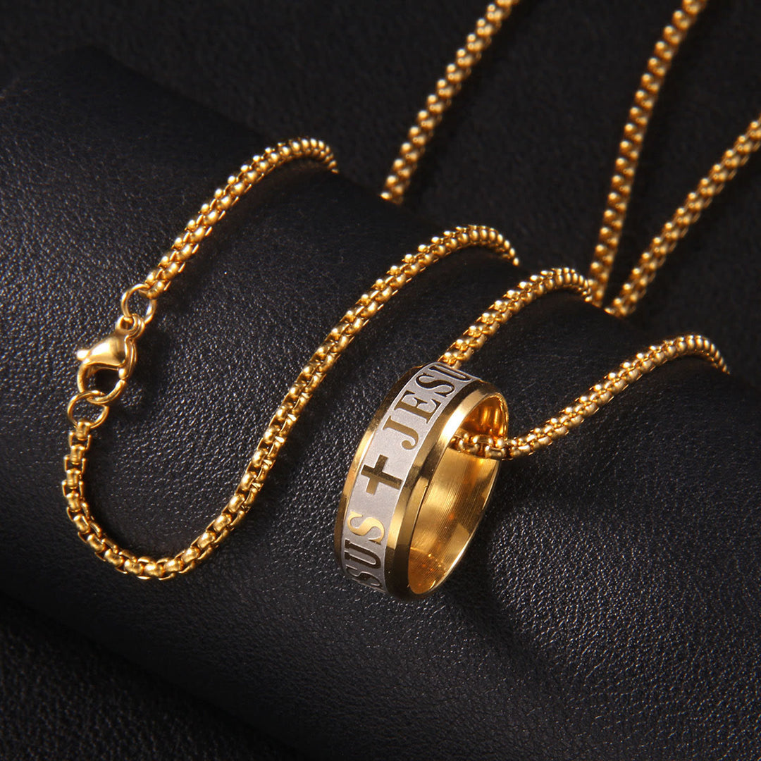 Christianartworkshop Bague et collier combinant une gravure laser « JÉSUS » et un collier chaîne. - image 2