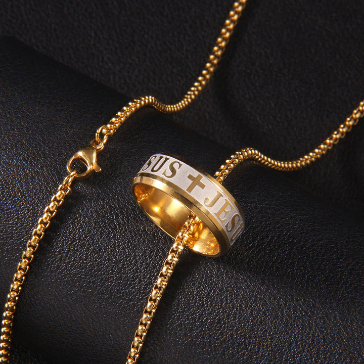 Christianartworkshop Bague et collier combinant une gravure laser « JÉSUS » et un collier chaîne. - image 3