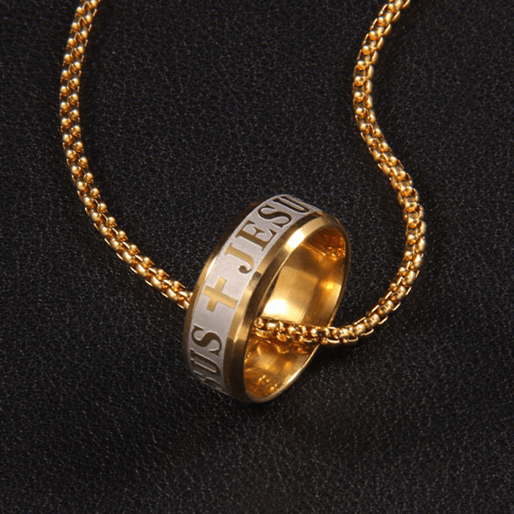 Christianartworkshop Bague et collier combinant une gravure laser « JÉSUS » et un collier chaîne. - image 1