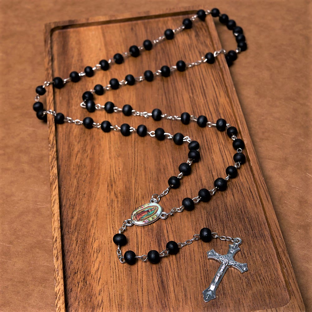 Christianartworkshop Chapelet Notre-Dame de Guadalupe et crucifix en alliage de bois multicolore rond de 6 mm - Noir - image 1