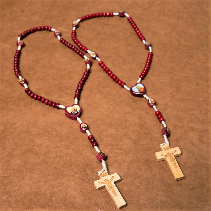 Chapelet en bois rouge vin, croix, Vierge Marie, art chrétien - image 6