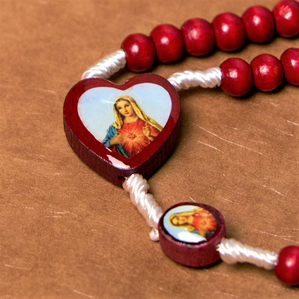Chapelet en bois rouge vin, croix, Vierge Marie, art chrétien - image 8