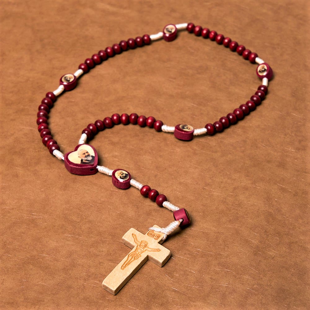 Chapelet en bois rouge vin, croix, Vierge Marie, art chrétien - image 4