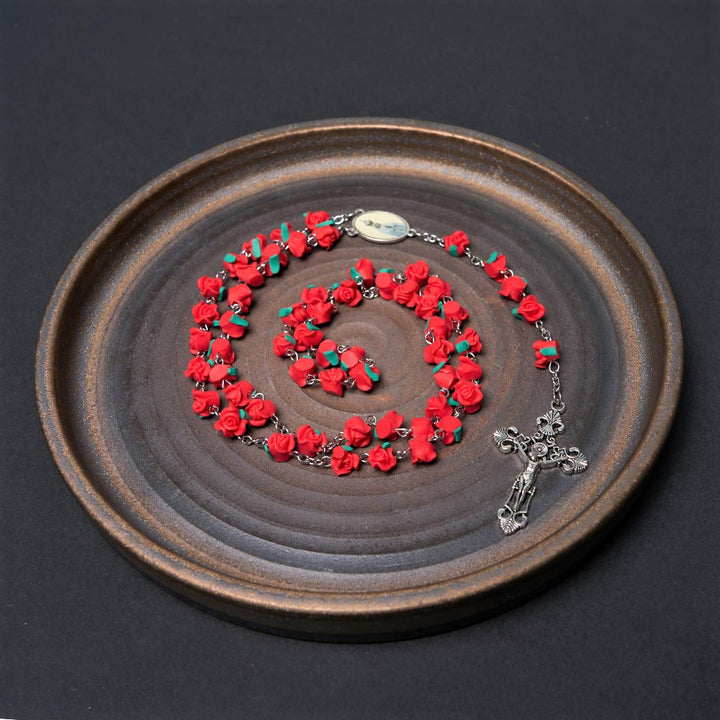 Chapelet de prière à la Vierge Marie, perles en forme de rose, art chrétien - image 2
