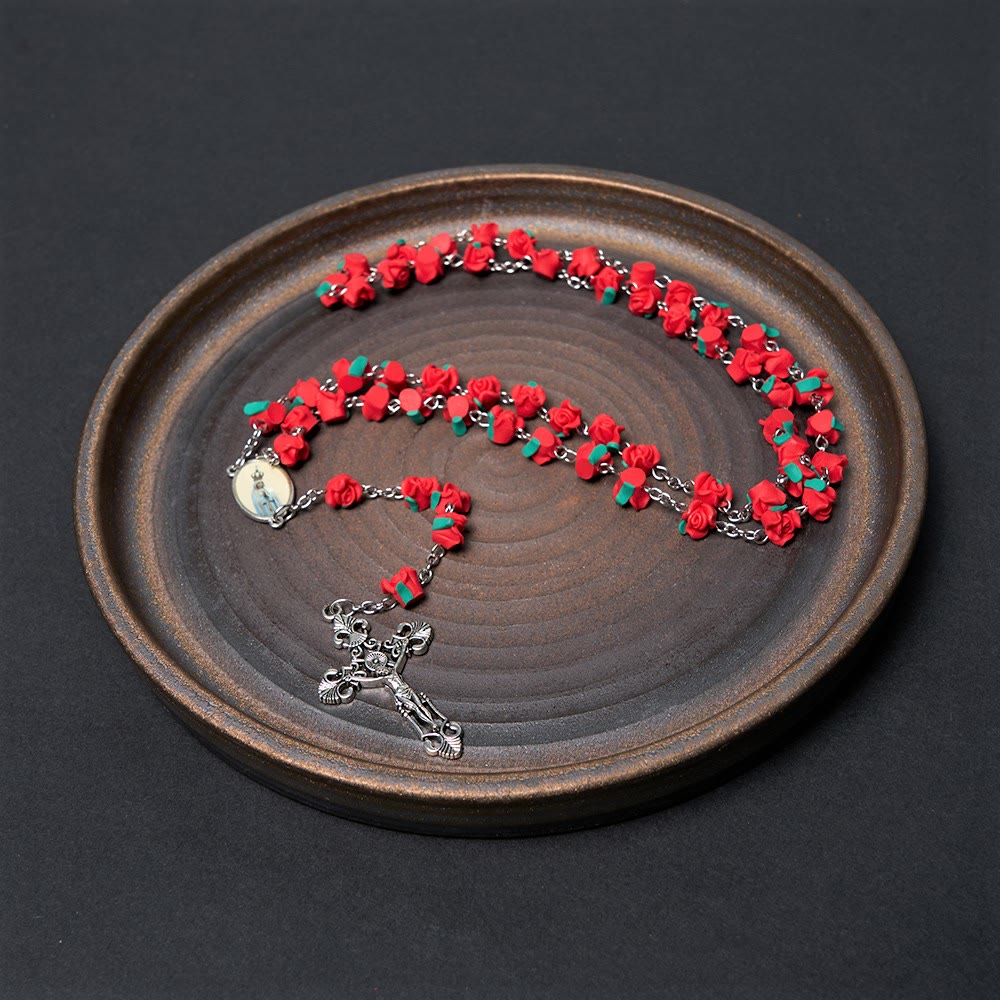 Chapelet de prière à la Vierge Marie, perles en forme de rose, art chrétien - image 1