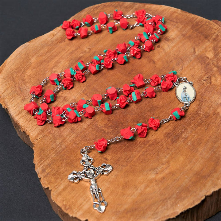 Chapelet de prière à la Vierge Marie, perles en forme de rose, art chrétien - Rouge - image 0