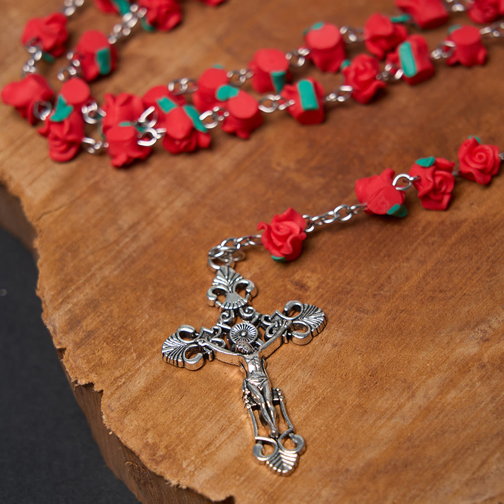Chapelet de prière à la Vierge Marie, perles en forme de rose, art chrétien - image 3