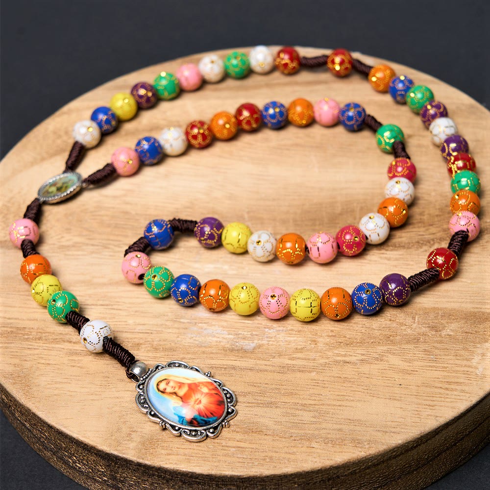 Christianartworkshop Chapelet Notre-Dame de la Miséricorde et crucifix en cordon de nylon acrylique multicolore rond de 8 mm - Multicolore - image 0