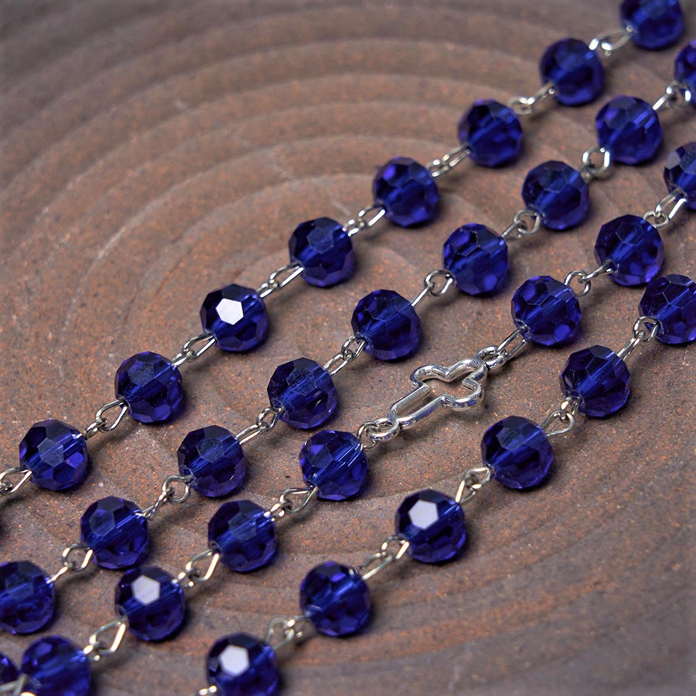 Christianartworkshop Chapelet miraculeux avec médaille et croix en polyèdre de 8 mm, en alliage de cristal bleu et chaîne. - image 15