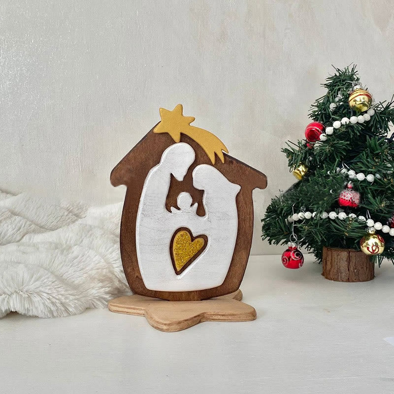 Christianartworkshop Crèche de bureau minimaliste en bois brun stéréoscopique - Brun - image 0