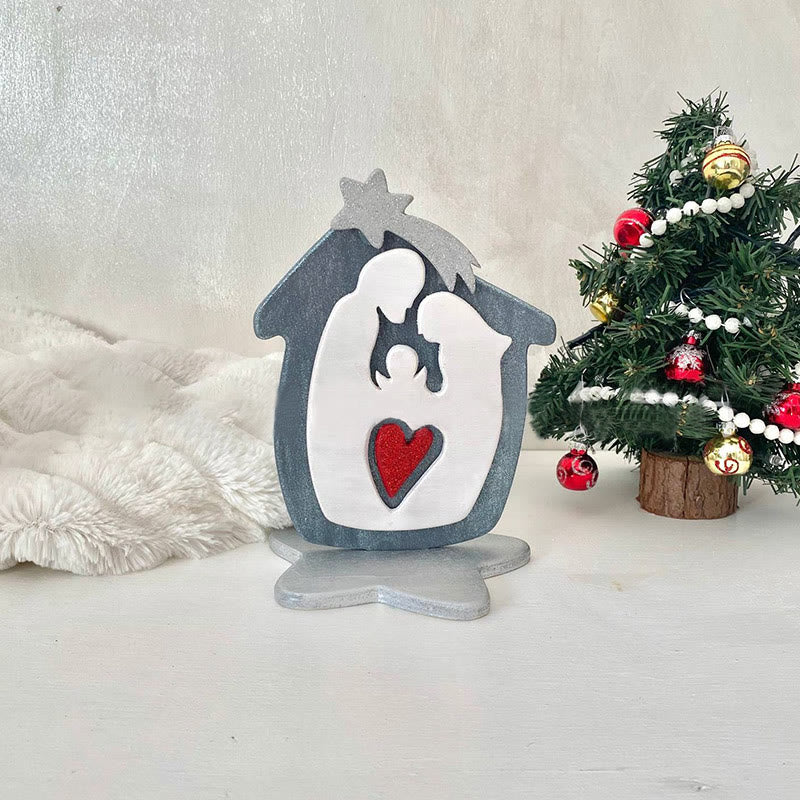 Christianartworkshop Crèche de bureau minimaliste en bois brun stéréoscopique - Bleu - image 1