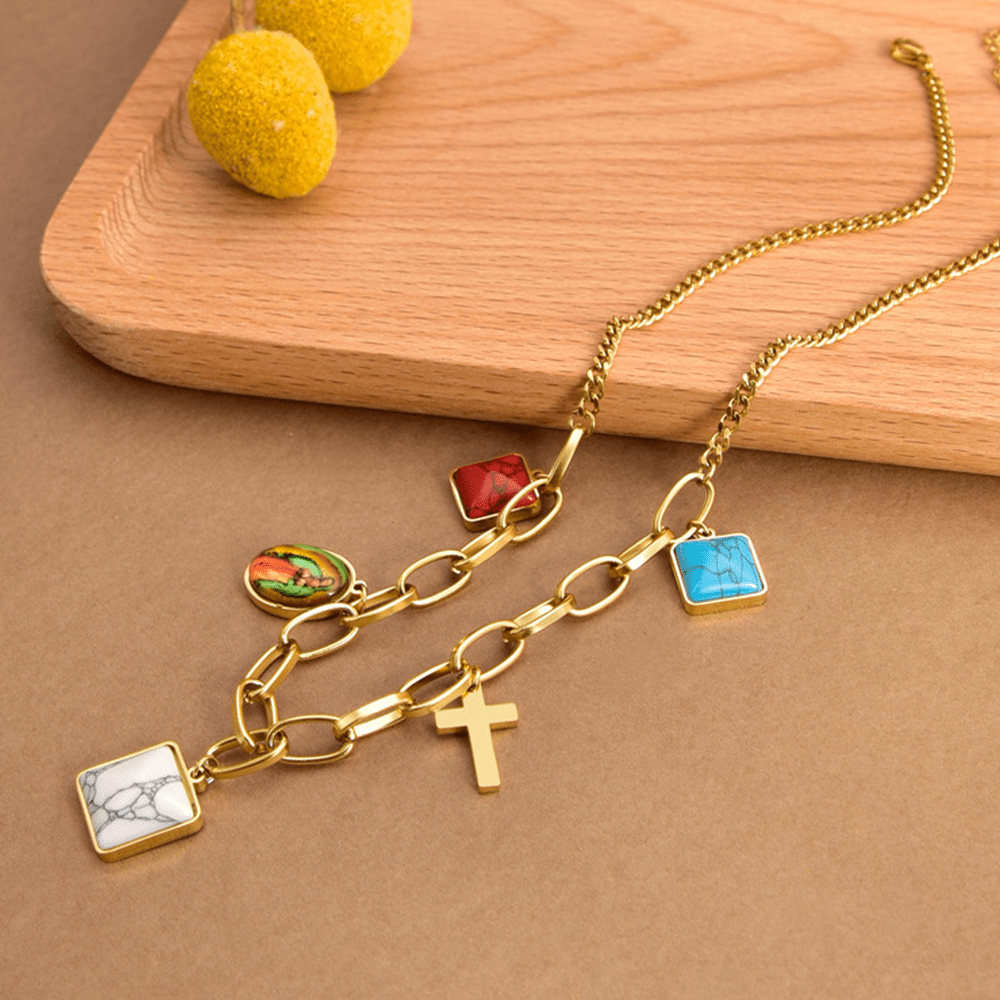 Christianartworkshop Collier ras-de-cou Notre-Dame de Guadalupe turquoise style décontracté - image 2