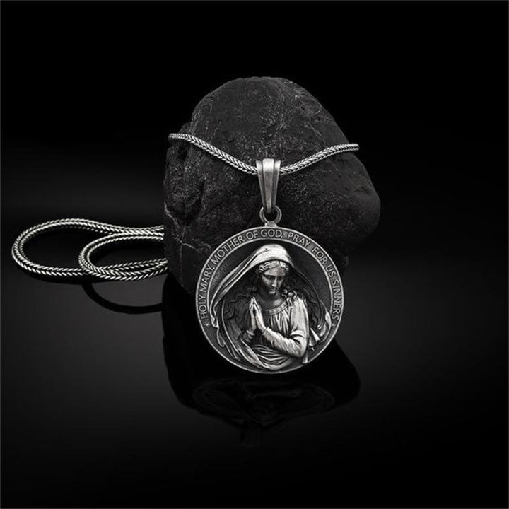 ChristianartworkshopCollier pendentif style rétro Vierge Marie Priez pour nous - Métallique - image 0
