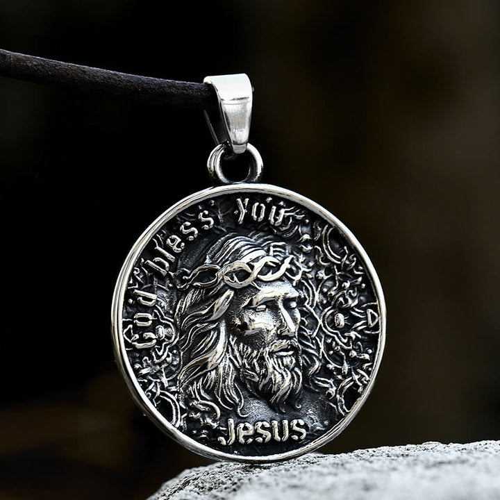Christianartworkshop Collier pendentif Jésus « Que Dieu te bénisse » de style classique - Métallique - image 0