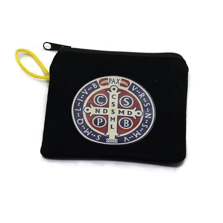 Christianartworkshop Pochette de rangement pour bijoux religieux en velours, style moderne, motif Saint Benoît - Noir - image 0