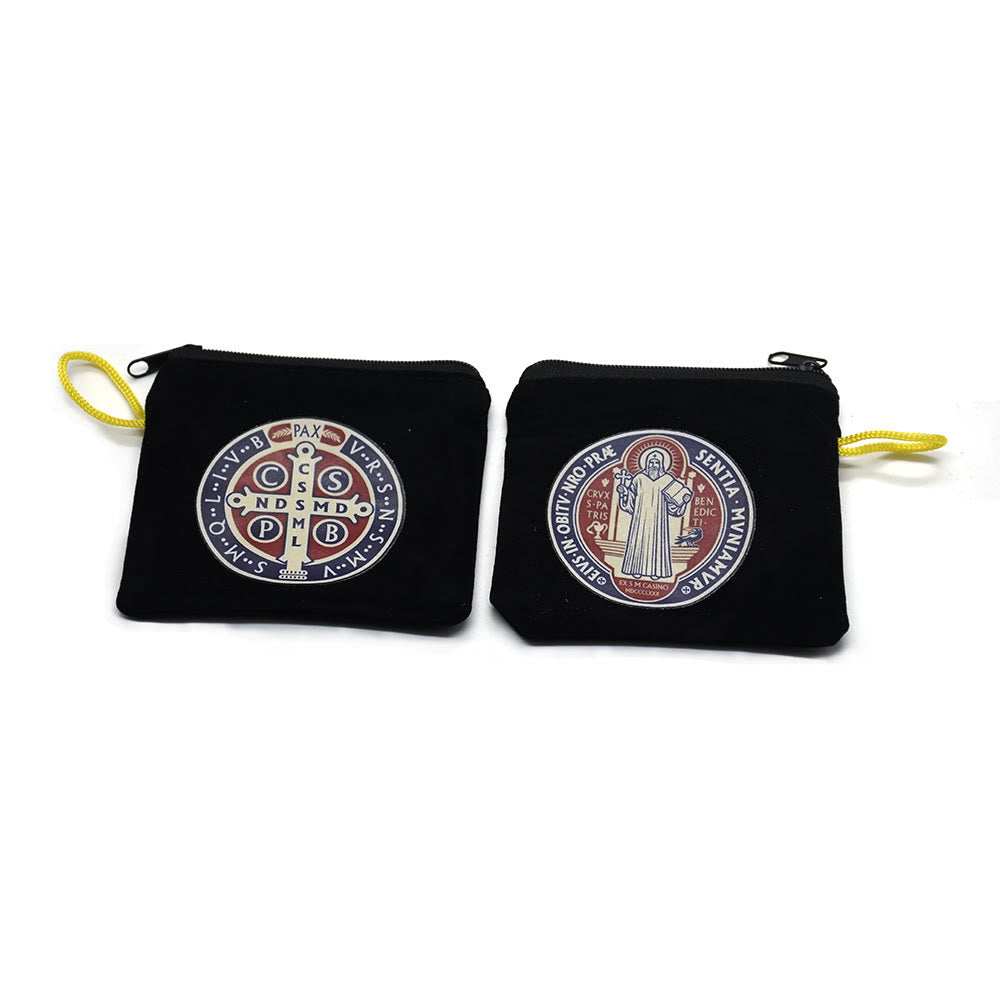Christianartworkshop Pochette de rangement pour bijoux religieux en velours, style moderne, motif Saint Benoît - image 4