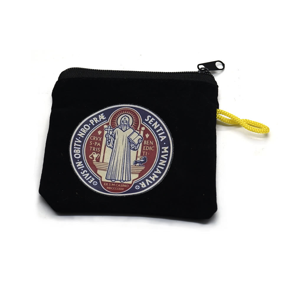 Christianartworkshop Pochette de rangement pour bijoux religieux en velours, style moderne, motif Saint Benoît - image 3