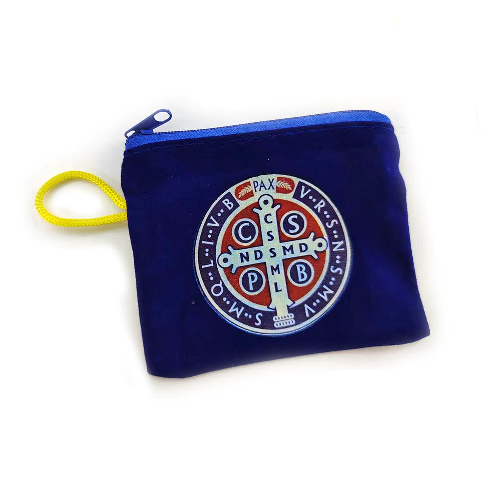 Christianartworkshop Pochette de rangement pour bijoux religieux en velours, style moderne, motif Saint Benoît - Bleu - image 5