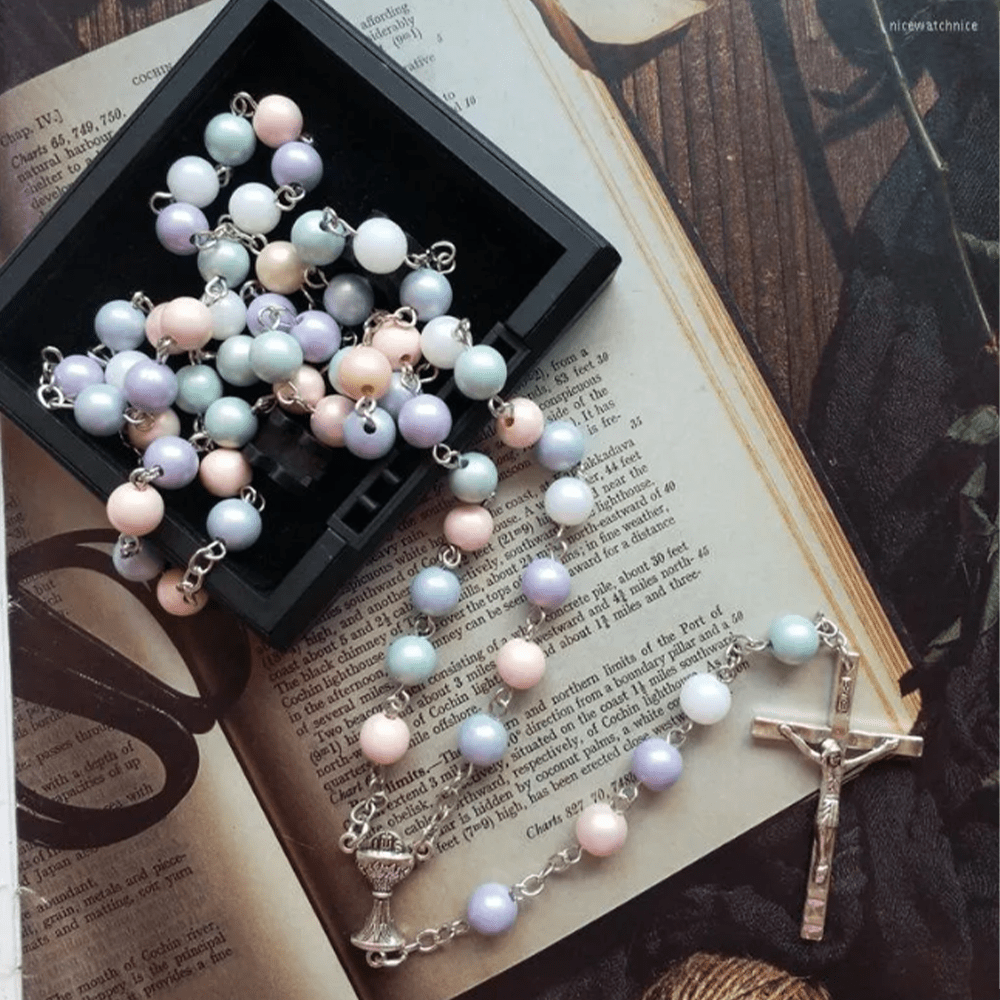 Christianartworkshop Chapelet en alliage acrylique multicolore rond de 8 mm avec Saint Graal et crucifix - image 1