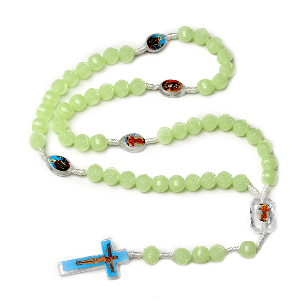 Christianartworkshop Crucifix de 10 mm en résine verte lumineuse avec cordon en nylon - image 2