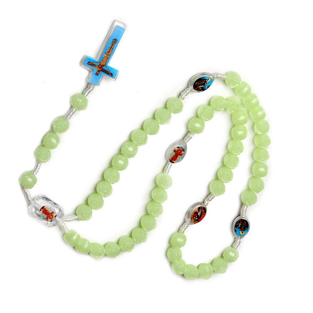 Christianartworkshop Crucifix de 10 mm en résine verte lumineuse avec cordon en nylon - image 5