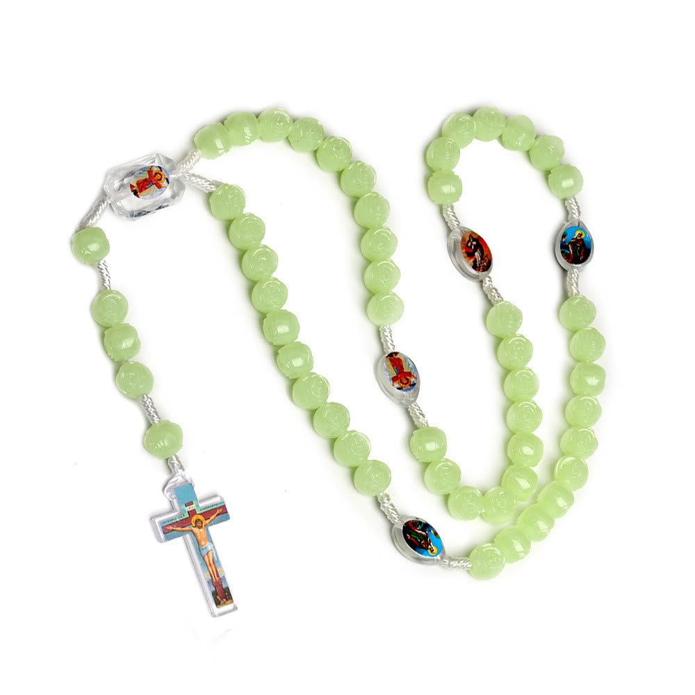 Christianartworkshop Crucifix de 10 mm en résine verte lumineuse avec cordon en nylon - Brille dans la nuit - image 0
