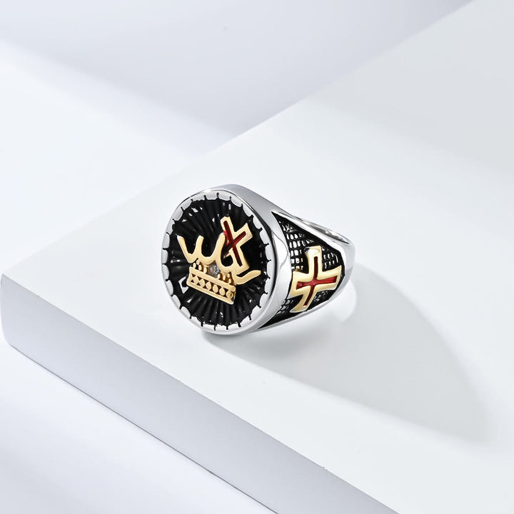 Bague en titane style rétro croix et couronne de Christianartworkshop - Argent - US 13 - image 3